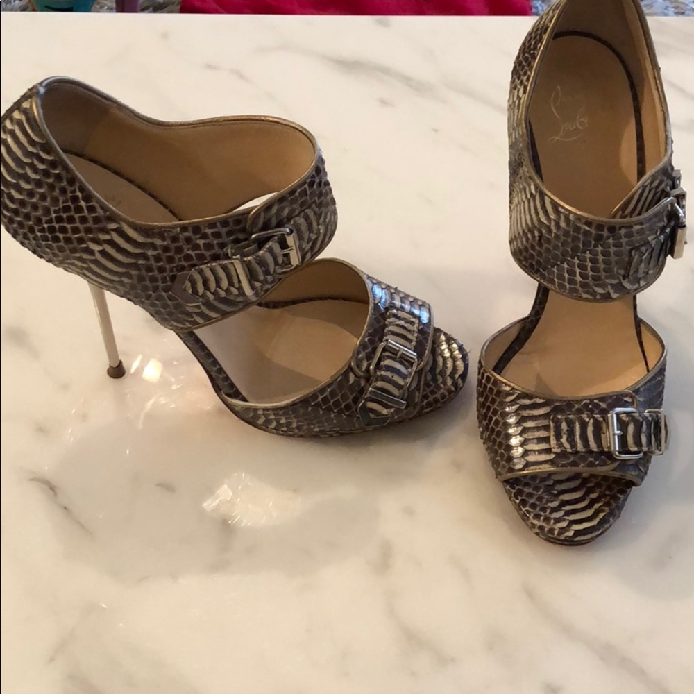 Louboutin snakeskin sandals with metallic heel